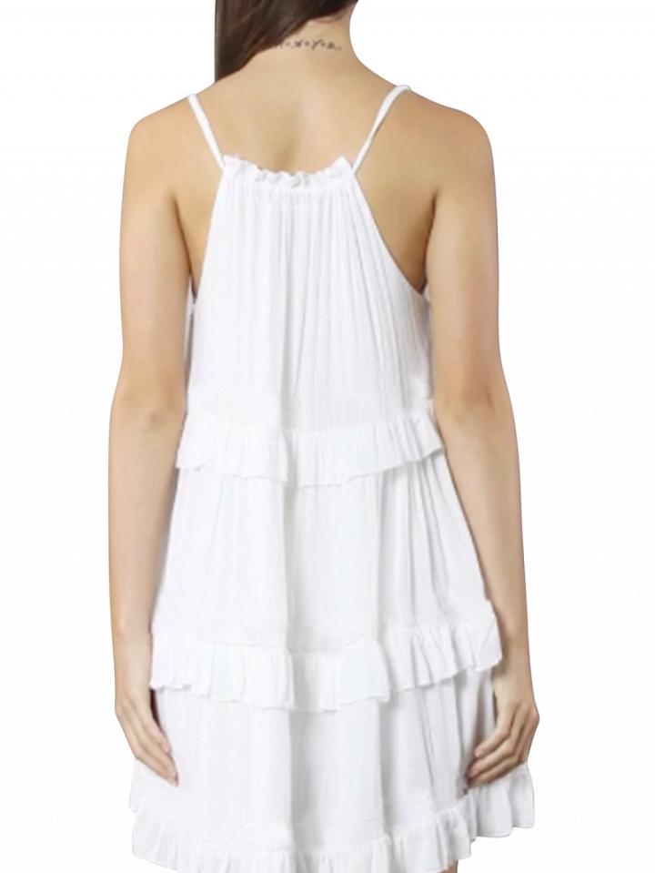 Choies White Ruffle Trim Tie Front Cami Dress