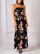 Choies Black Bandeau Floral Print Drawstring Waist Jumpsuit