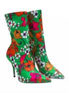 Choies Green Floral Print Satin Look Pointed Heeled Boots