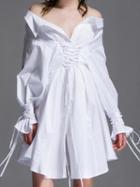 Choies White Off Shoulder Lace Up Corset Detail Long Sleeve Shirt Dress