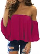 Choies Hot Pink Off Shoulder Long Sleeve Blouse