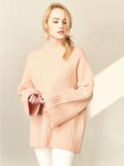Choies Pink High Neck Flare Sleeve Knit Sweater