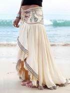 Choies Beige High Waist Folk Print Ruffle Trim Hi-lo Maxi Skirt