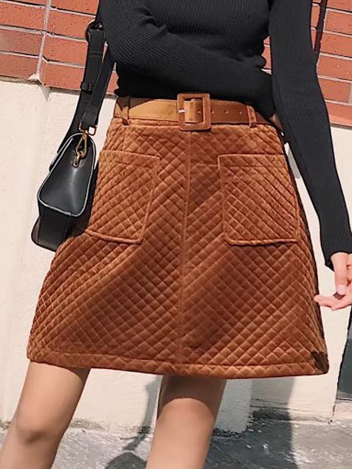 Choies Yellow Velvet Quilted Mini Skirt