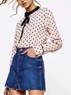 Choies Pink Tie Front Polka Dot Long Sleeve Blouse