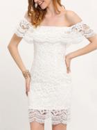 Choies White Off Shoulder Ruffle Cutwork Lace Bodycon Dress