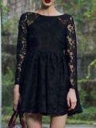 Choies Black Floral Pattern Sheer Lace Long Sleeve Mini Dress