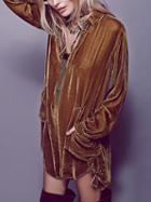 Choies Brown Velvet Long Sleeve Mini Shirt Dress