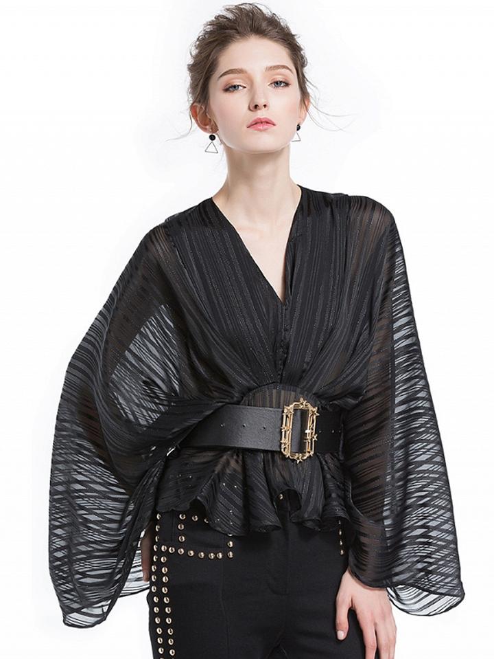 Choies Black V-neck Batwing Sleeve Blouse