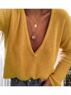 Choies Yellow V-neck Long Sleeve Women Knit Sweater