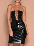 Choies Black Off Shoulder Lace Up Front Leather Look Bodycon Dress