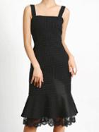 Choies Black Polka Dot Lace Panel Ruffle Hem Chic Women Bodycon Cami Dress