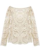 Choies White Crochet Lace Mesh Long Sleeve Blouse