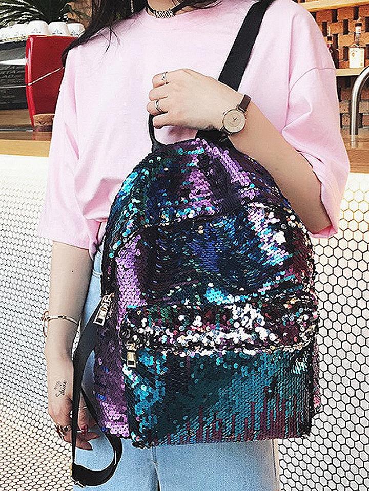 Choies Blue Sequin Detail Pu Backpack