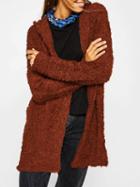 Choies Orange Long Sleeve Women Fluffy Hooded Cardigan