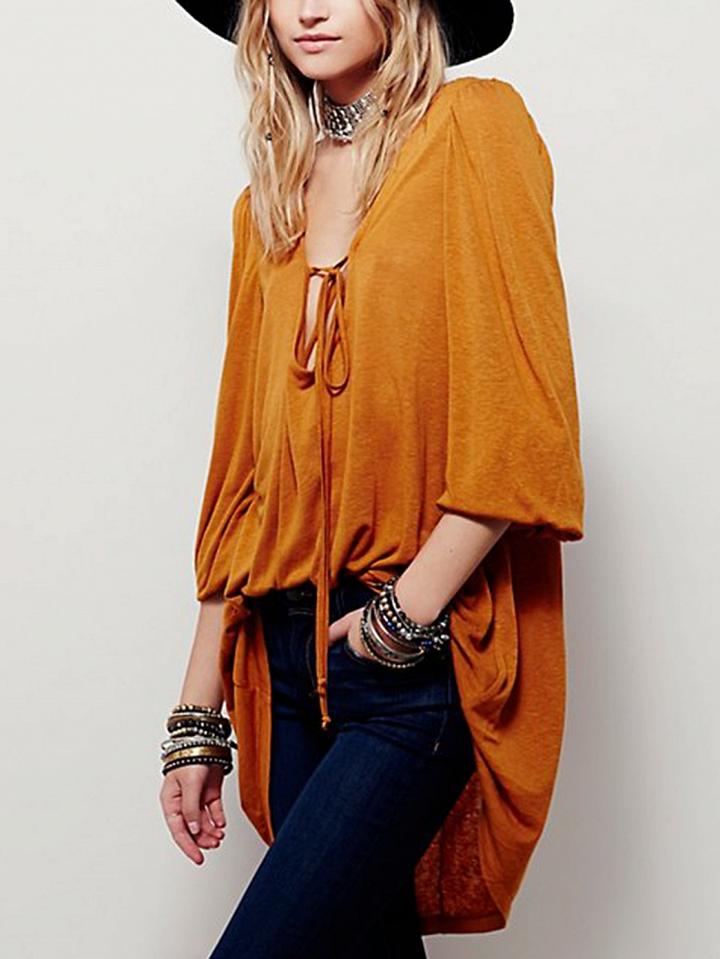 Choies Yellow Tie Front Long Sleeve T-shirt