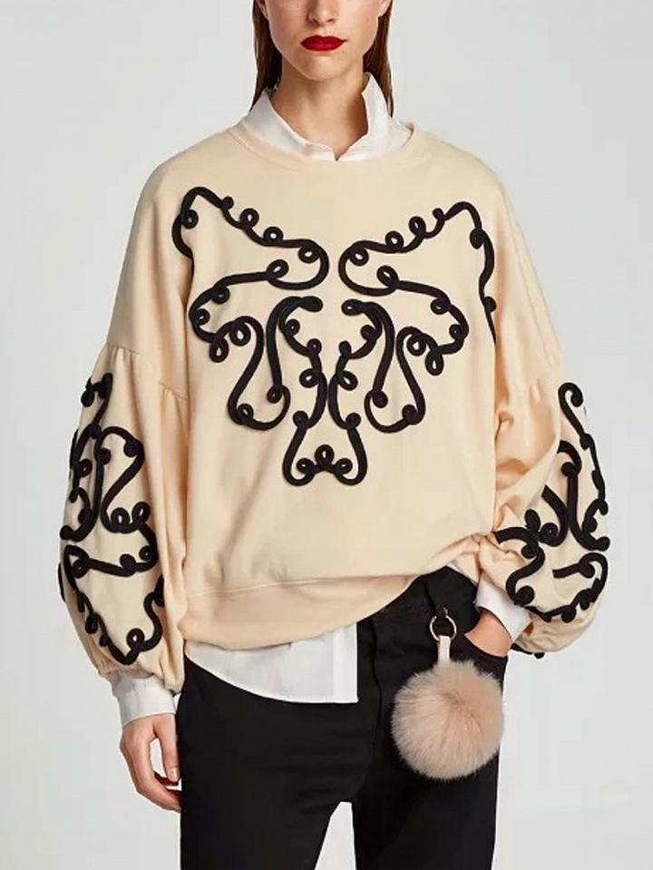 Choies Beige Puff Sleeve Sweatshirt