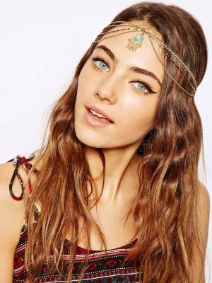 Choies Metallic Chain Headband With Hand And Turquoise Stone Pendant