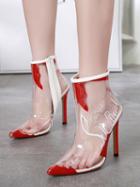 Choies White Letter Print Pointed Toe Transparent High Heeled Ankle Boots