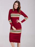 Choies Red High Neck Stripe Long Sleeve Bodycon Knitted Dress