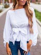 Choies White Bow Front Long Sleeve Blouse