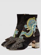 Choies Black Embroidery Dragon Crystal Embellished Bow Heeled Boots