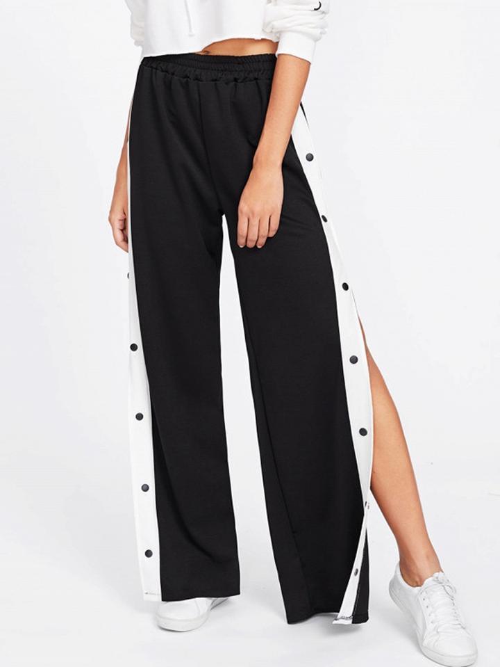 Choies Black High Waist Button Side Wide Leg Pant