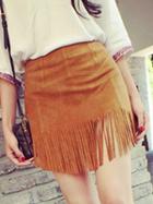 Choies Brown Suedette Tassel Mini Skirt