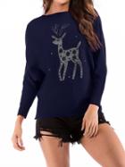 Choies Blue Reindeer Rhinestone Detail Long Sleeve Sweater