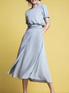 Choies Blue Buckle Strap Waist Chic Women Midi Dress