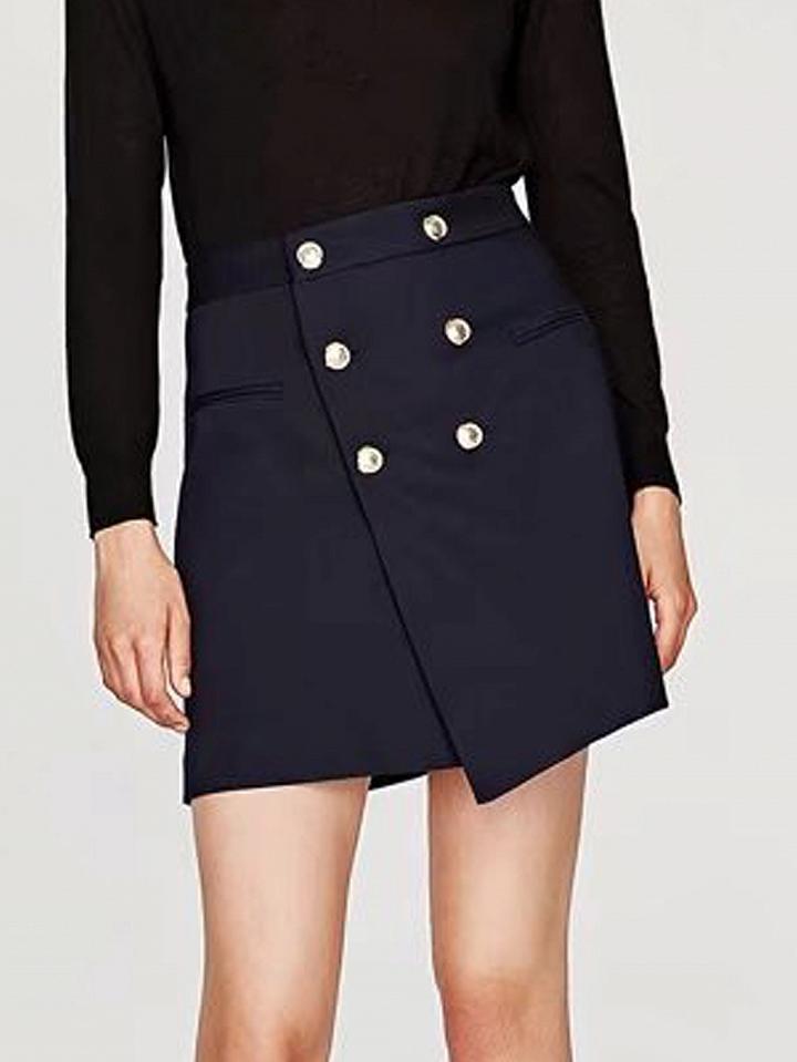Choies Black High Waist Double Breasted Asymmetric Hem Wrap Skirt