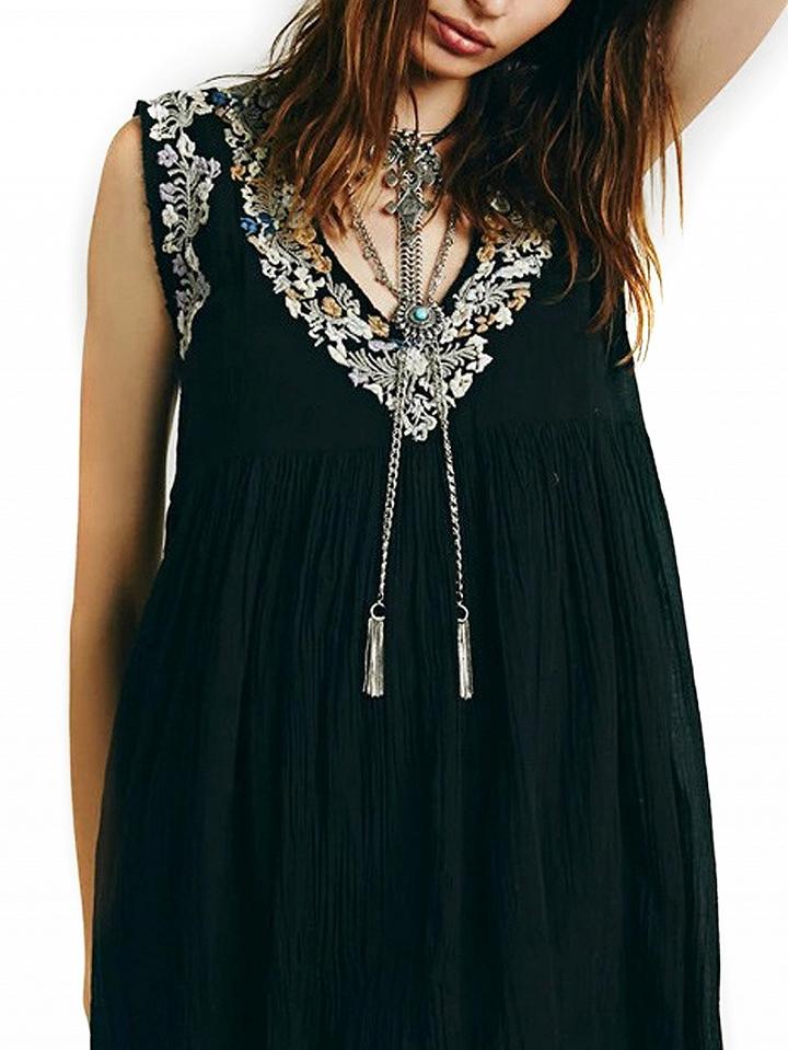 Choies Black Embroidery Trim Swing Vest Dress