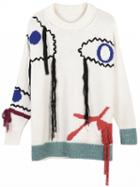 Choies White Eye Pattern Tassel Detail Longline Knit Jumper
