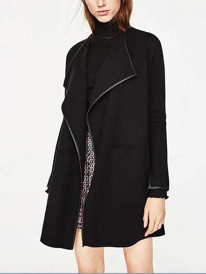 Choies Black Lapel Open Front Long Sleeve Knit Cardigan