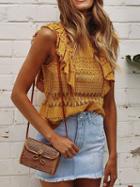 Choies Yellow Ruffle Trim Lace Cami Top
