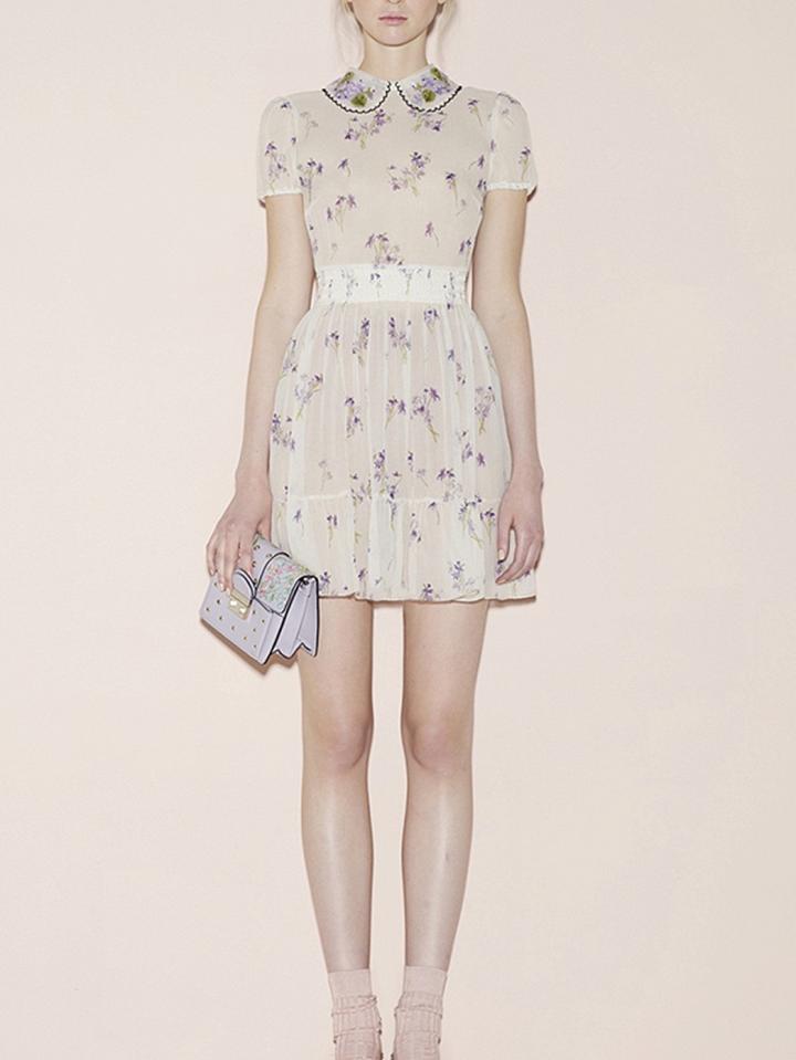 Choies White Floral Print Ruffle Hem Chic Women Mini Dress