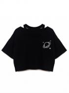 Choies Black V-neck Planet Print T-shirt