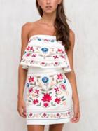Choies White Bandeau Floral Embroidery Mini Dress