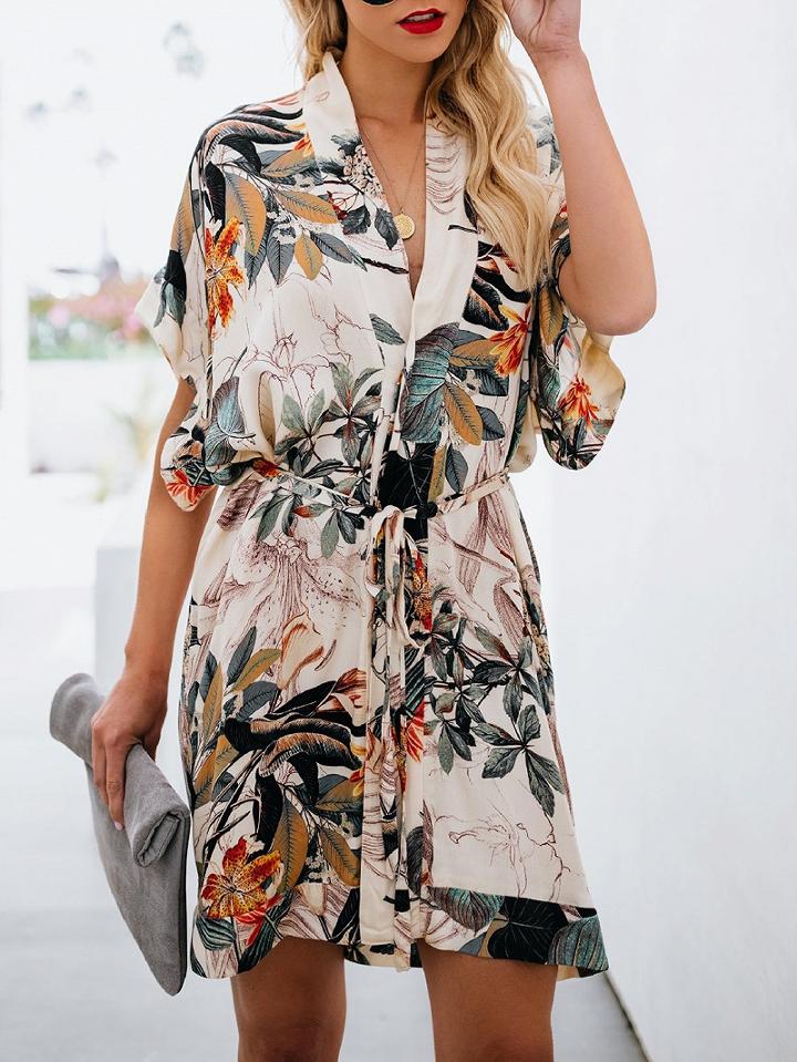 Choies Light Yellow V-neck Floral Print Chic Women Mini Dress