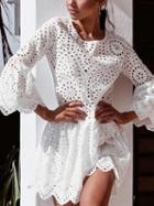 Choies White Cut Out Detail Flare Sleeve Chic Women Mini Dress