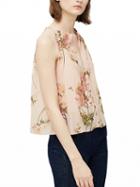 Choies Pink Halter Floral Print Cut Away Chiffon Top
