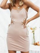 Choies Khaki Spaghetti Strap Eyelet Lace Up Side Bodycon Mini Dress