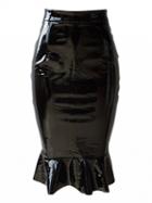 Choies Black High Waist Ruffle Hem Leather Look Skirt