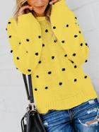 Choies Yellow Crew Neck Fluffy Ball Long Sleeve Women Sweater