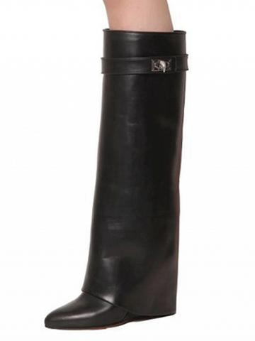 Choies Black Leather Wedge Boots