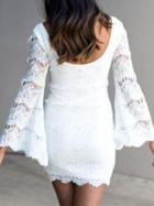 Choies White Trumpet Sleeve Crochet Lace Panel Bodycon Dress