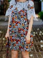 Choies Polychrome Off Shoulder Floral Print Lace Panel Chic Women Mini Dress