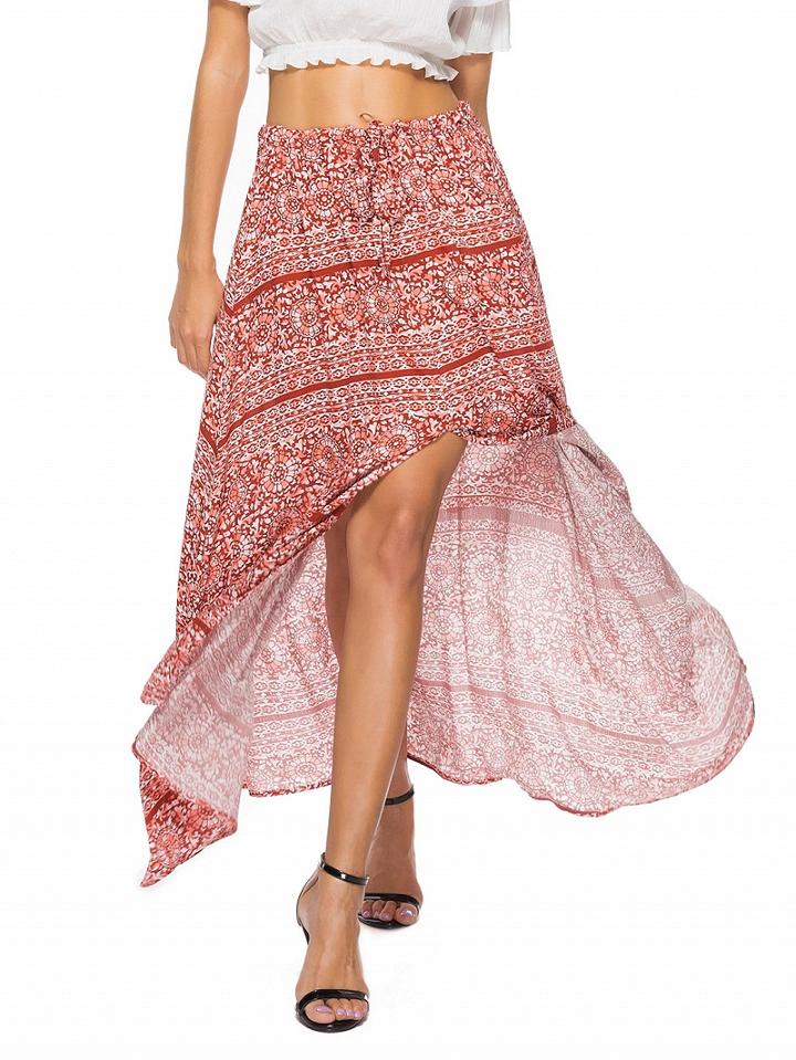 Choies Red High Waist Print Detail Thigh Split Skirt