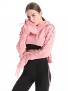 Choies Pink Lace Up Detail Long Sleeve Crop Hoodie
