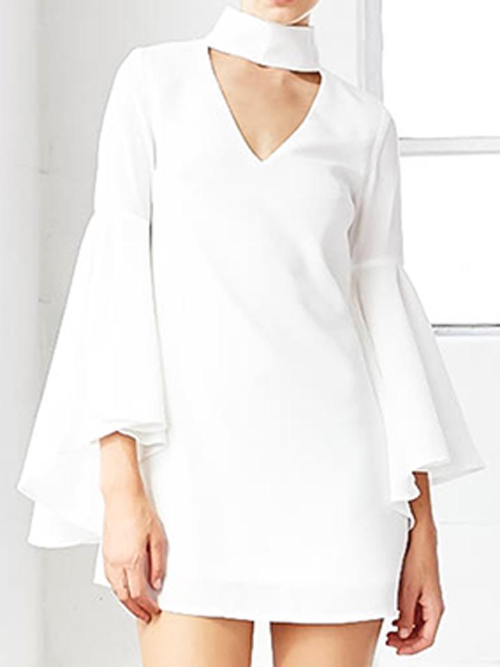 Choies White High Neck Cut Out Detail Belle Sleeve Dress